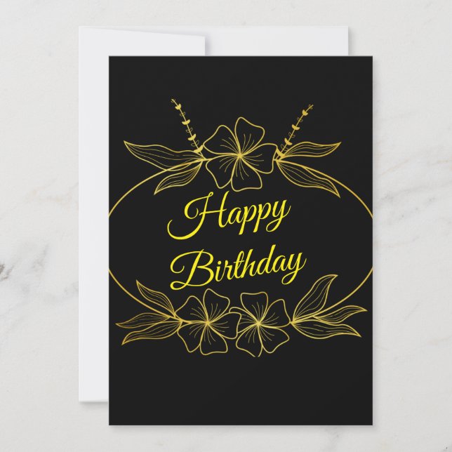 Black and Gold Floral Birthday Greeting Card (Front)