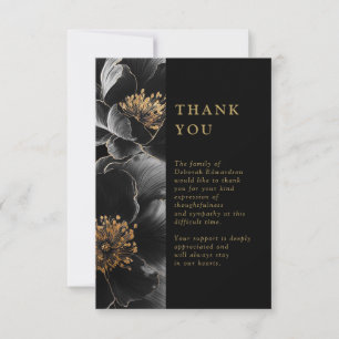 Black And Gold Floral Celebration Of Life Funeral Thank You Card