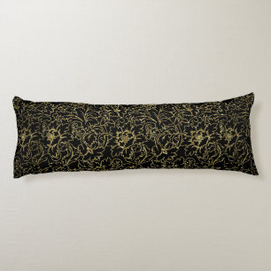 Black And Gold Floral Damasks Body Pillow