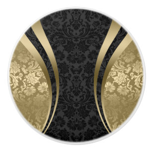 Black And Gold Floral Damasks Pattern Ceramic Knob