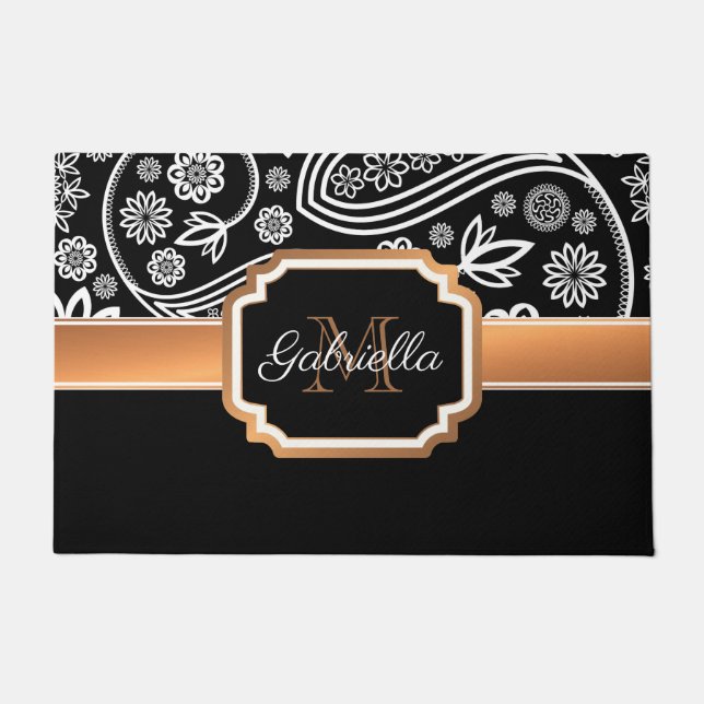 Black and Gold Floral Doormat (Front)