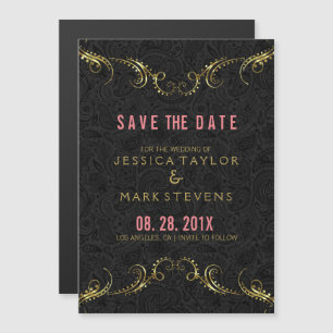 Black And Gold Floral Frame Magnetic Invitation