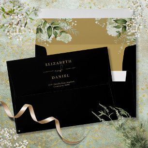 Black And Gold Floral Greenery Return Address Envelope