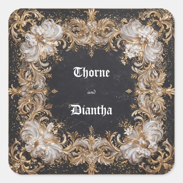 Black and Gold Floral Luxe Wedding Sticker (Front)