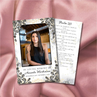 Black and Gold Floral Marble Funeral Prayer Business Card