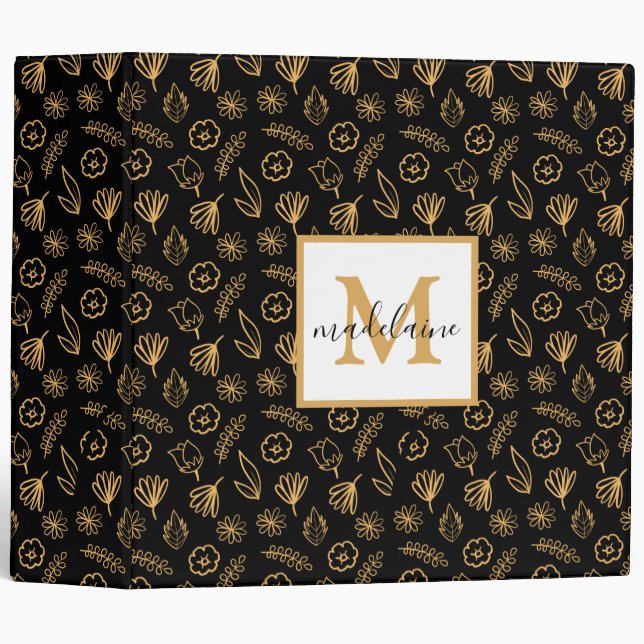Black and Gold Floral Monogram Binder (Front/Spine)