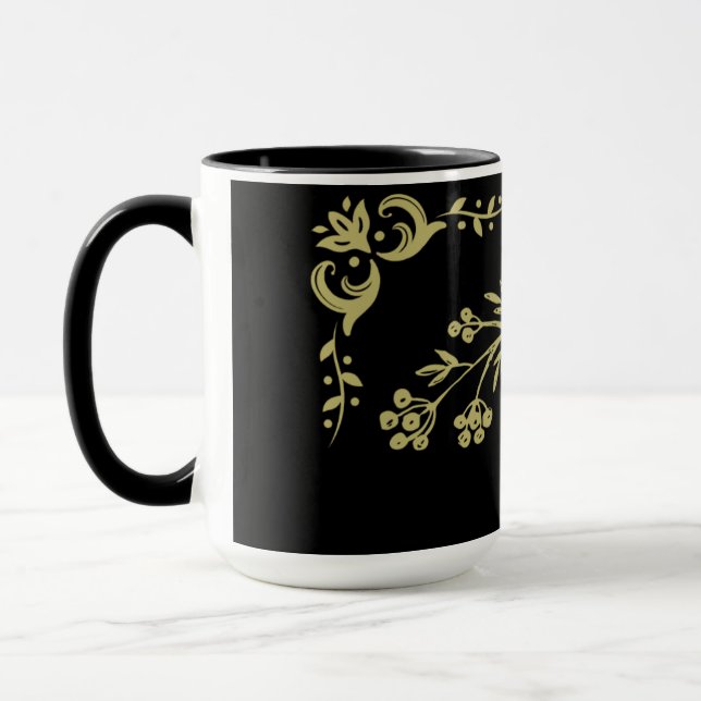 Black and Gold Floral  Mug (Left)