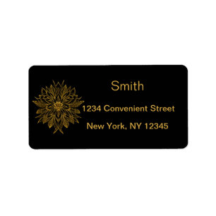Black And Gold Floral Pattern Return Address Label