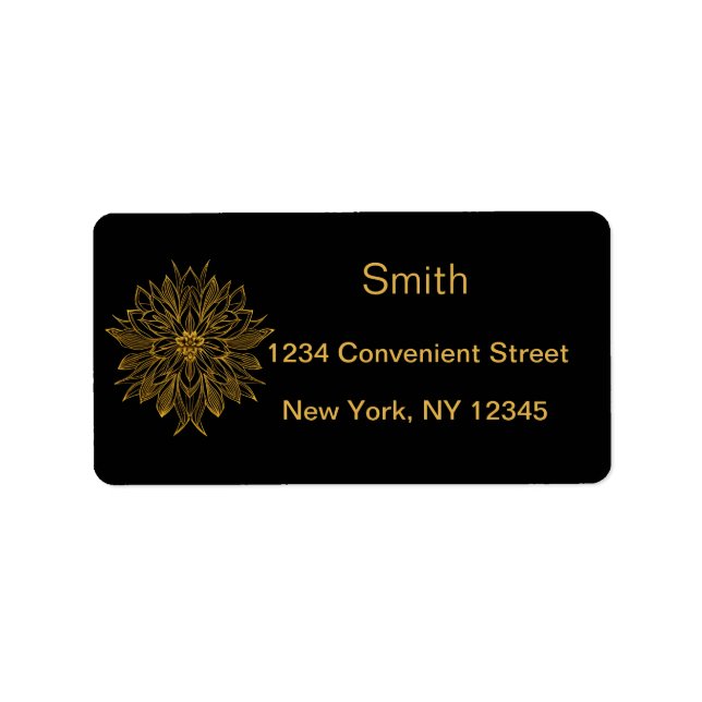 Black And Gold Floral Pattern Return Address Label (Front)