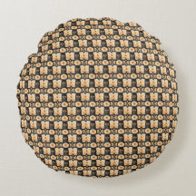 Black and Gold Floral Pattern Round Pillow