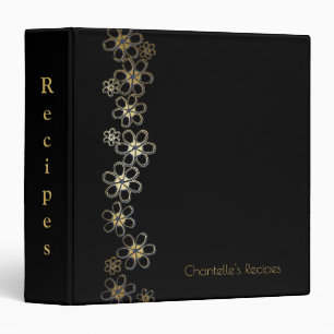 Black and Gold Floral Personalized Recipe Binder