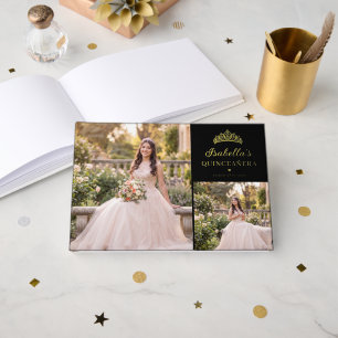 Black and Gold Floral Quinceañera Guest Book