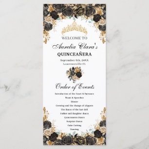 Black and Gold Floral Quinceañera Order Events Program