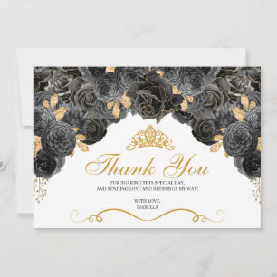 Black and Gold Floral Quinceanera Thank You  Card