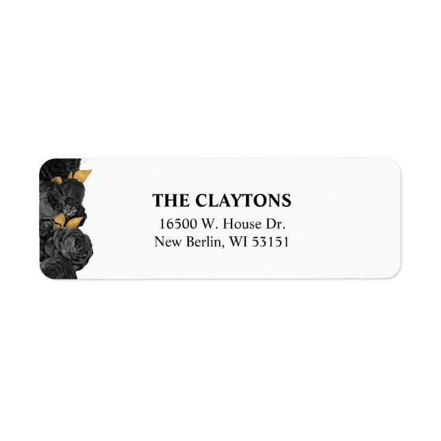 Black And Gold Floral Return Address Labels (Front)