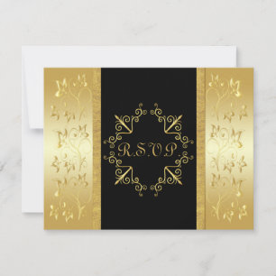 Black and Gold Floral RSVP Card