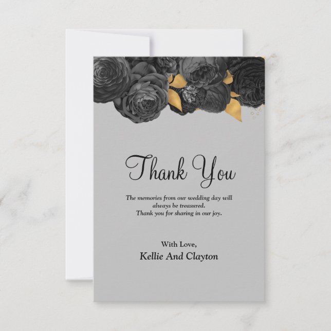 Black And Gold Floral Thank You Card (Front)