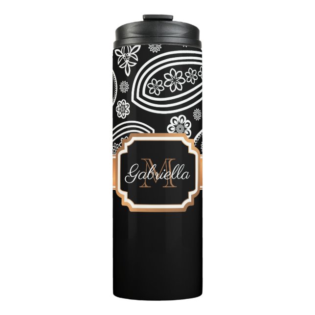 Black and Gold Floral Thermal Tumbler (Front)