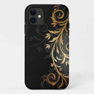 Black and Gold Floral Vine iPhone 11 Case