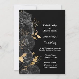 Black And Gold Floral Wedding Invitation