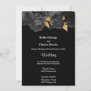 Black And Gold Floral Wedding Invitation