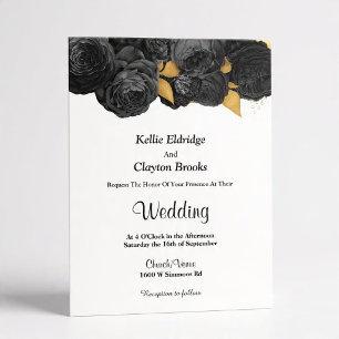 Black And Gold Floral Wedding Invitation