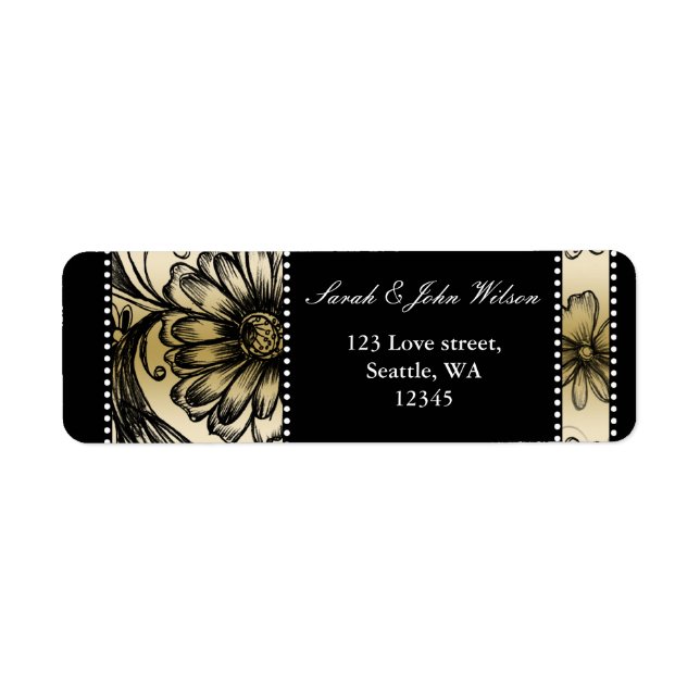 Black and Gold floral wedding invitations (Front)