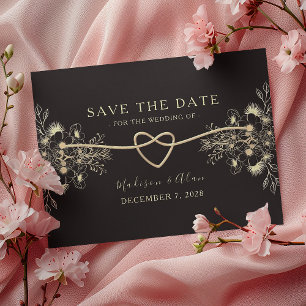 Black and Gold Floral Wedding Save The Date