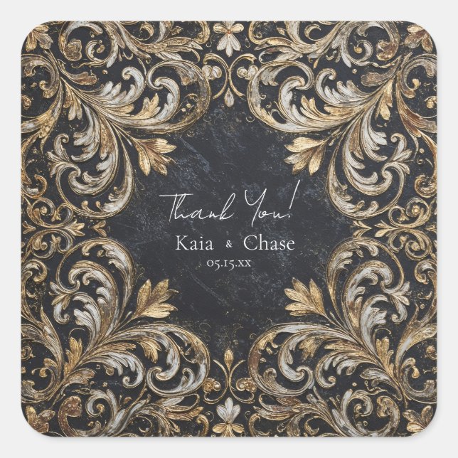 Black and Gold Flourish Wedding Sticker (Front)