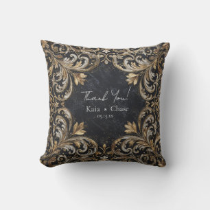 Black and Gold Flourish Wedding Sticker Throw Pillow
