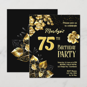 Black and gold flowers birthday budget invite