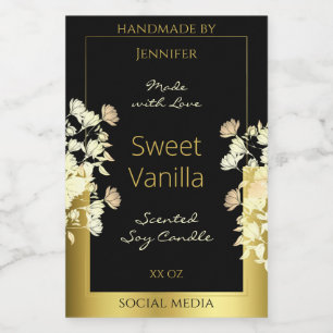 Black and Gold Flowers Product Packaging Labels
