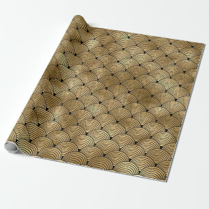 Black and Gold Foil Art Deco Pattern Wrapping Paper