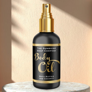 Black and Gold Foil Body Oil Bottle Label