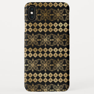 Black and Gold Foil Boho Floral Mandala Pattern iPhone XS Max Case