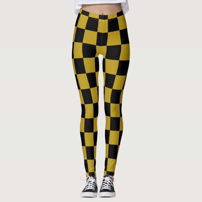 Black and Gold Foil Chequered Pattern Leggings (Front)