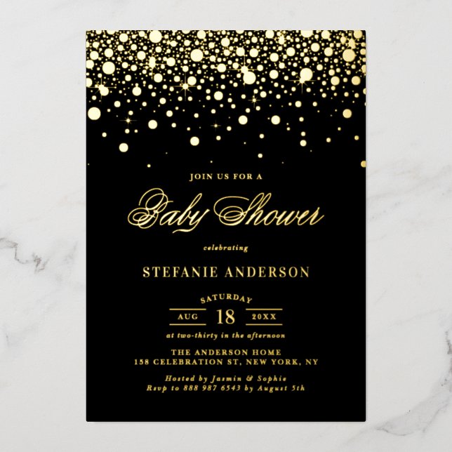 Black and Gold Foil Confetti Dots Baby Shower (Front)