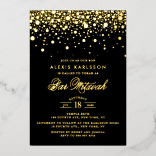 Black and Gold Foil Confetti Dots Bar Mitzvah