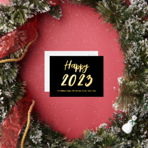 Black and Gold Foil custom Happy New Year 2023 Foil Holiday Postcard