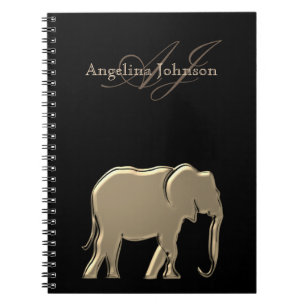 Black and Gold Foil Elephant Modern Monogrammed Notebook