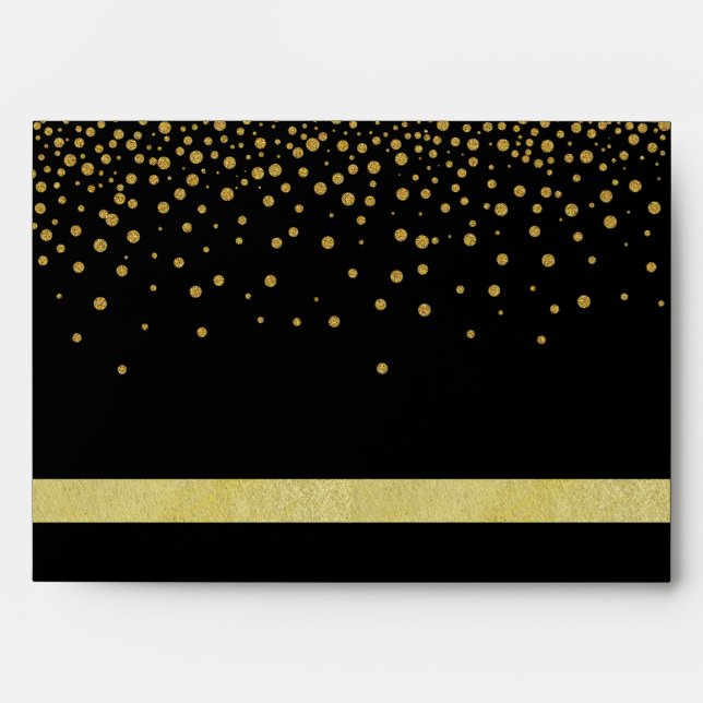 Black and Gold Foil Faux Glitter Metal  Wedding Envelope (Front)