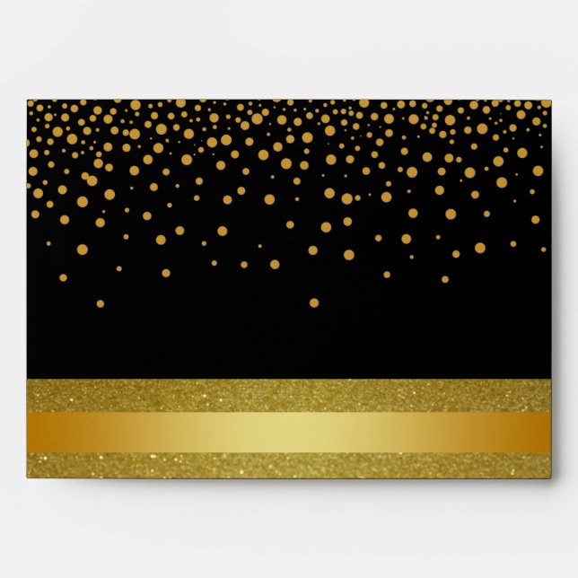 Black and Gold Foil Faux Glitter Metal  Wedding Envelopes (Front)