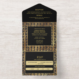 Black and Gold Foil Gatsby-Inspired Wedding   All In One Invitation