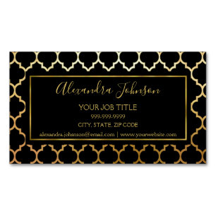 Black and Gold Foil Modern Art Deco Pattern Magnetic Business Card