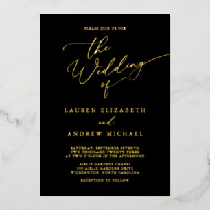 Black and Gold Foil Monogram Minimalist Wedding