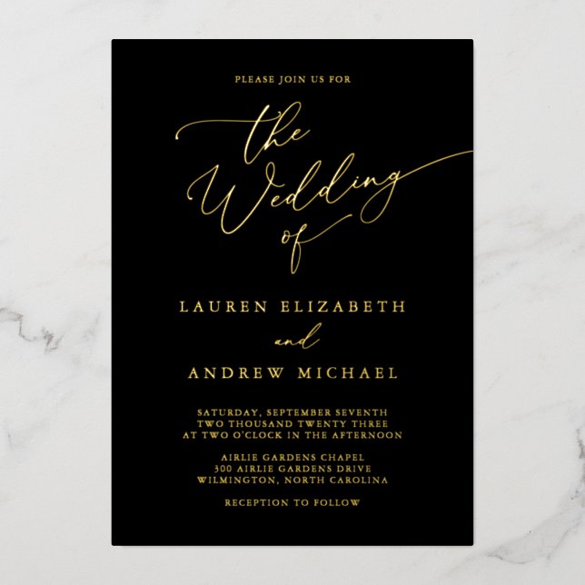 Black and Gold Foil Monogram Minimalist Wedding (Front)