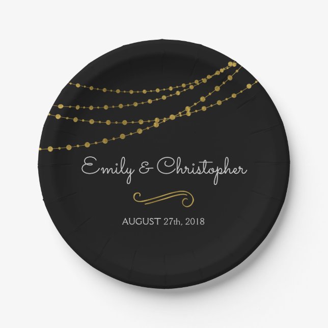 Black and Gold Foil String Lights Plates (Front)