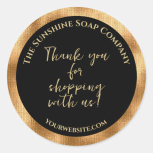 Black and gold foil thank you for shopping with us classic round sticker