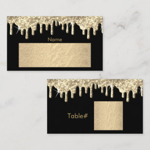 Black and Gold Foil with a Gold Drip Design Place Card