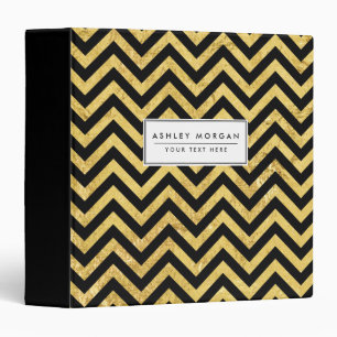 Black and Gold Foil Zigzag Stripes Chevron Pattern Binder